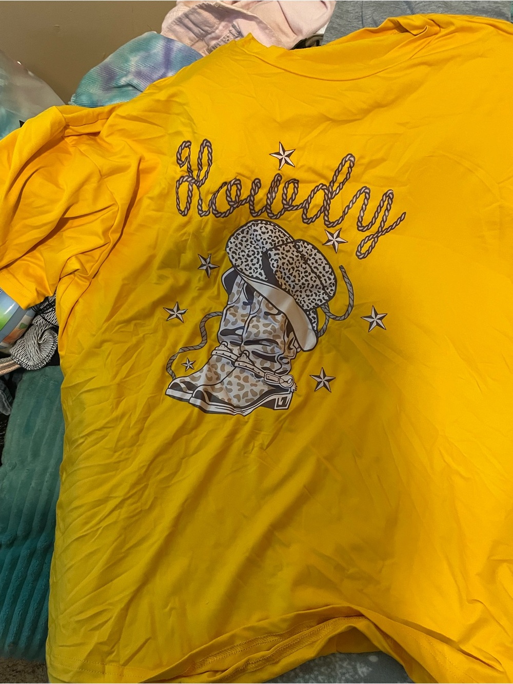 Howdy Leopard Cowboy Graphic Tee - Yellow